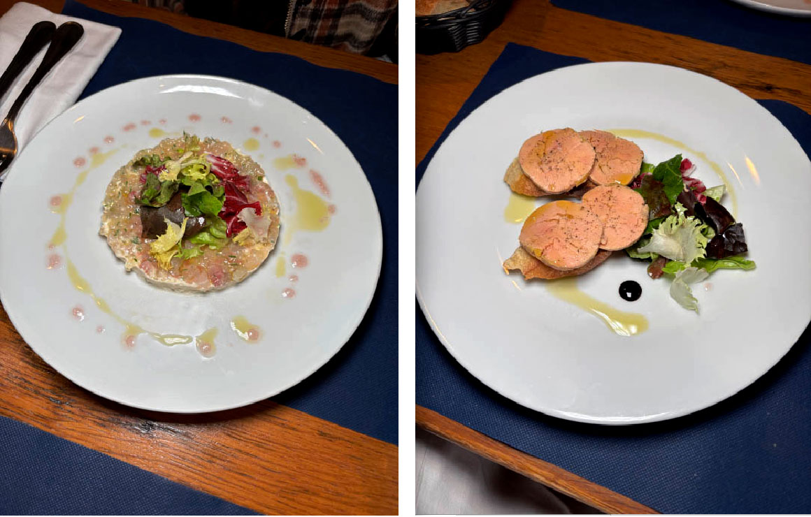 Tartare de daurade, Tartines de foie gras