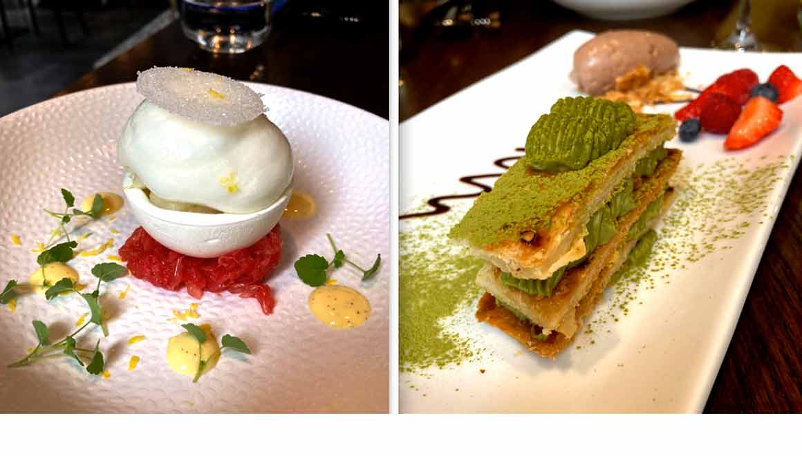 Restaurant Shiro Vacherin sorbet yuzu et Mille-feuilles de Matcha