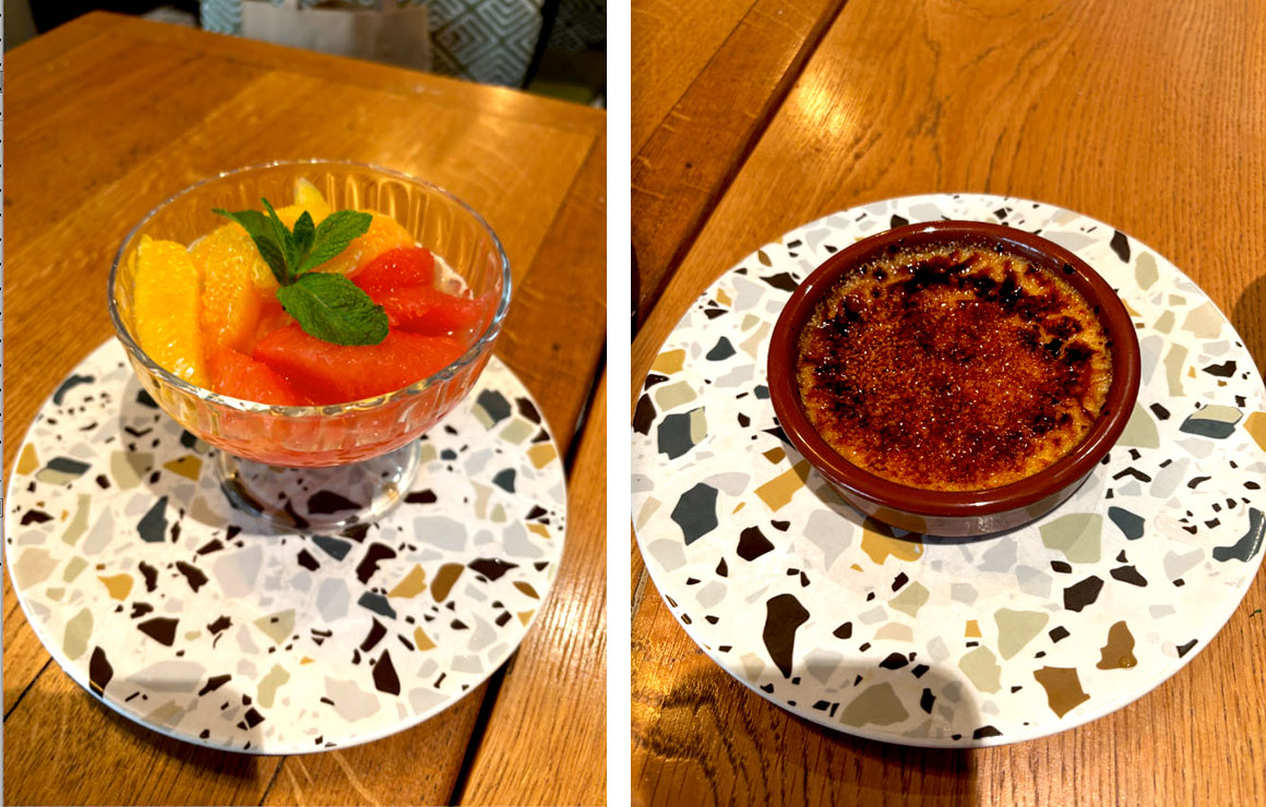 Salade orange et pamplemousse et crème brulée