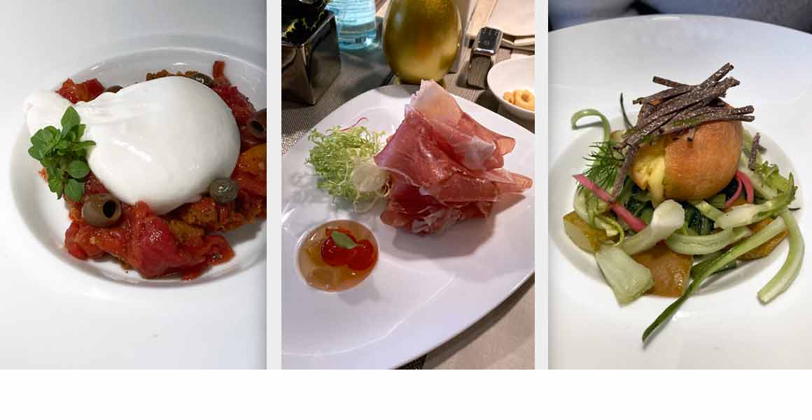 Restaurant Armani Caffè la Burrata, le Jambon Culatello, le Gâteau fondant au Parmesan