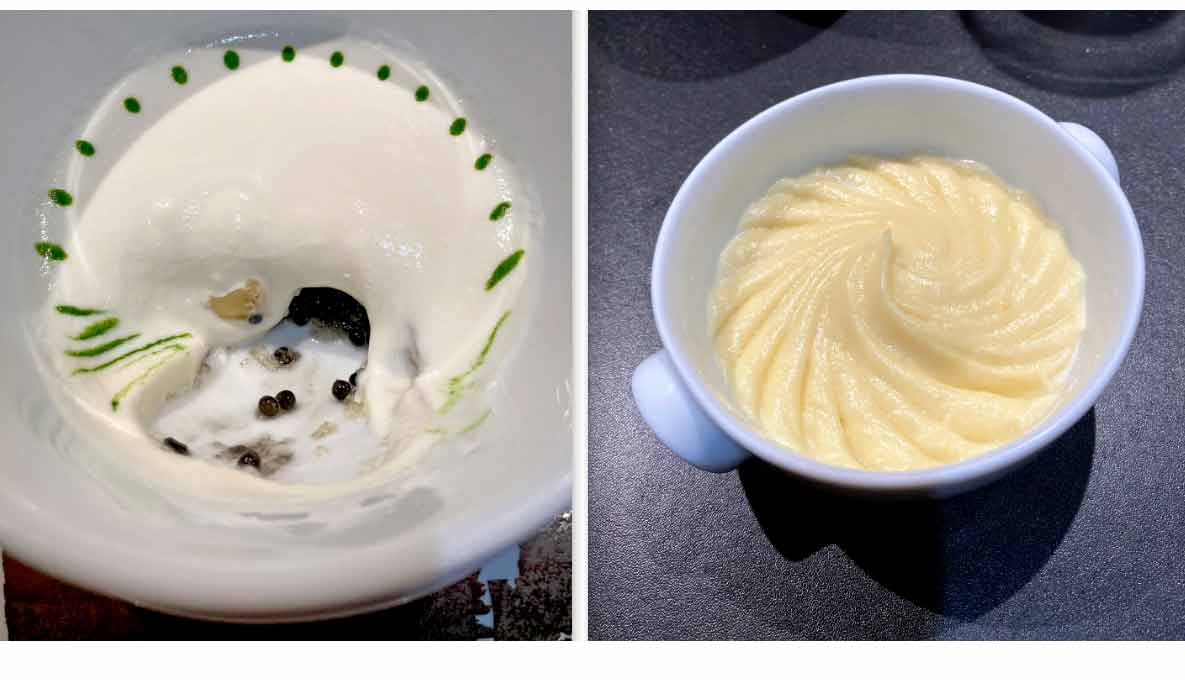Gelée de caviar à la créme de chou fleur et purée Robuchon