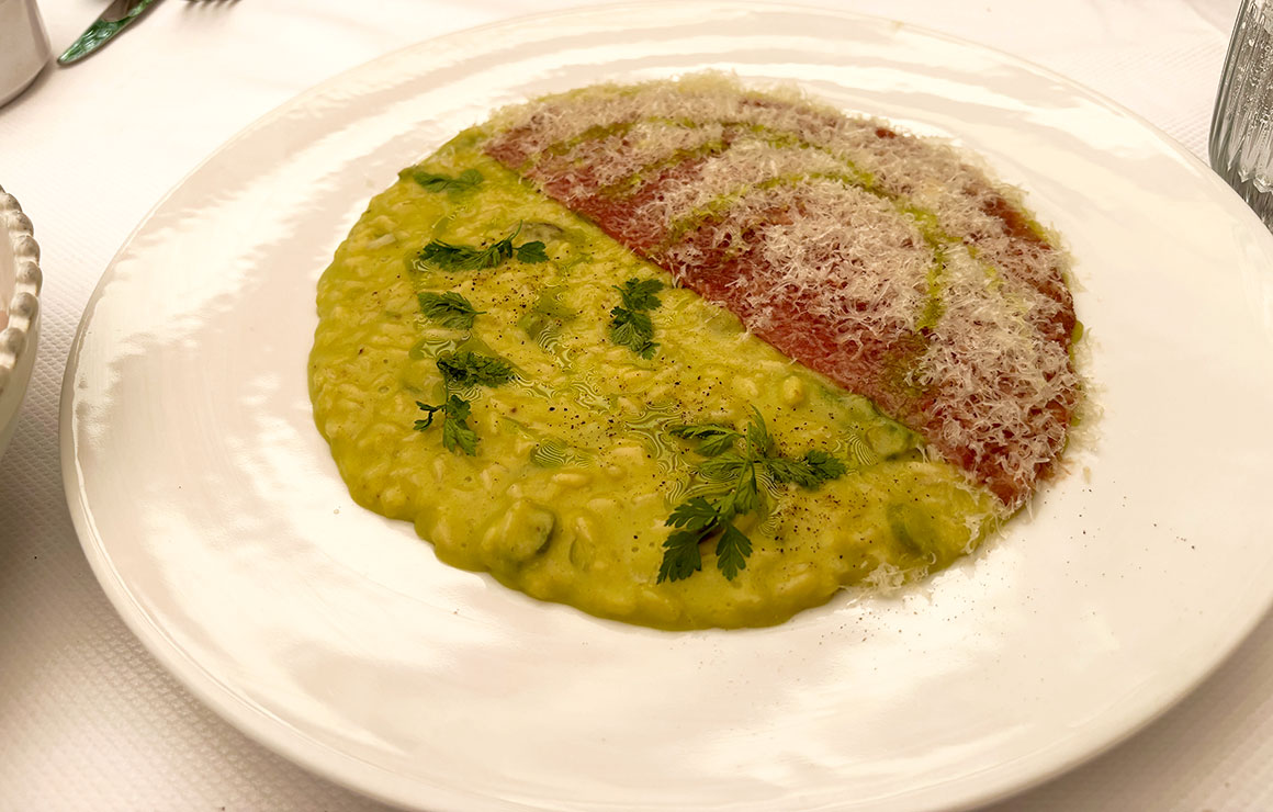 Risotto asperges et carpaccio de boeuf
