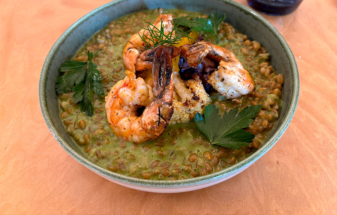 Gambas risotto d'épeautre