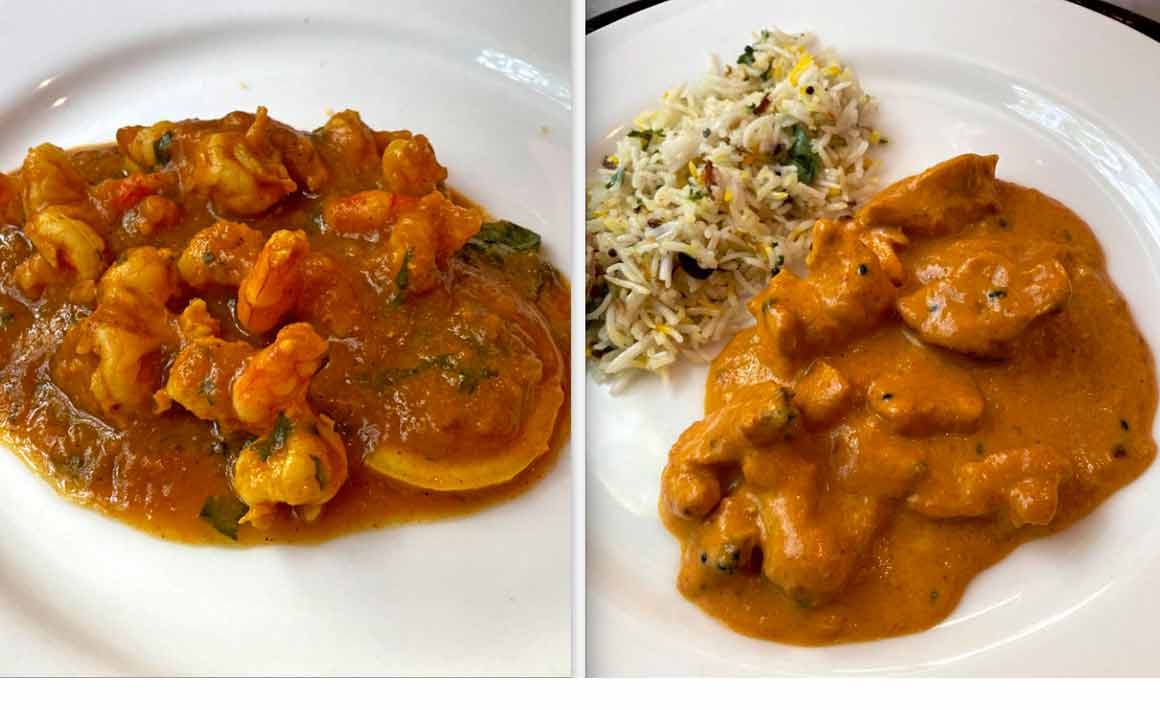 Restaurant Khajuraho crevettes Massala et Butter Chicken