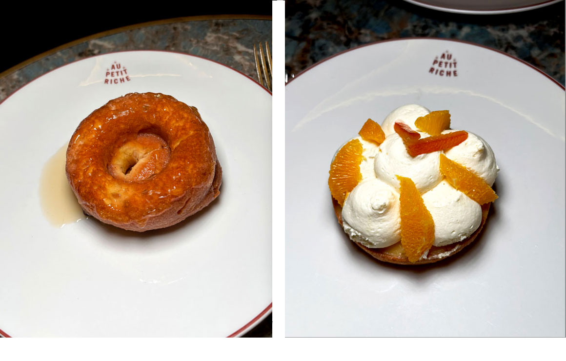 Au Petit Riche Baba au rhum, tartelette orange