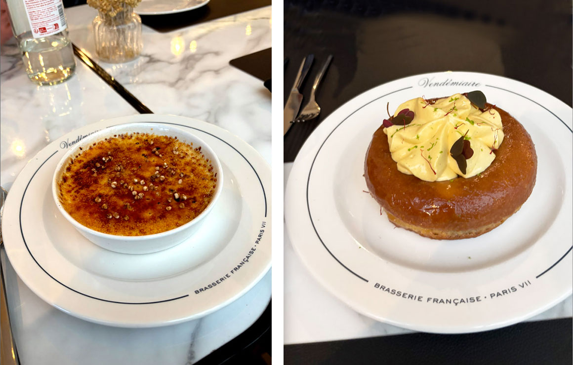 Vendémiaire Crème brulée et Baba au rhum
