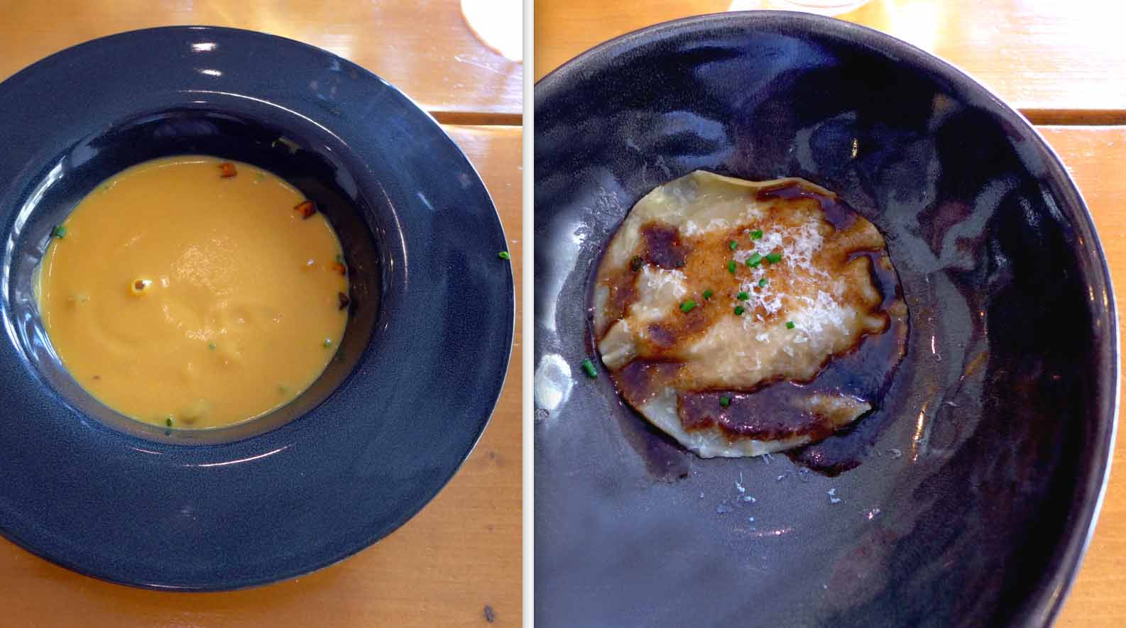 Restaurant LE LAYON : Velouté de patate douce et raviole de canard