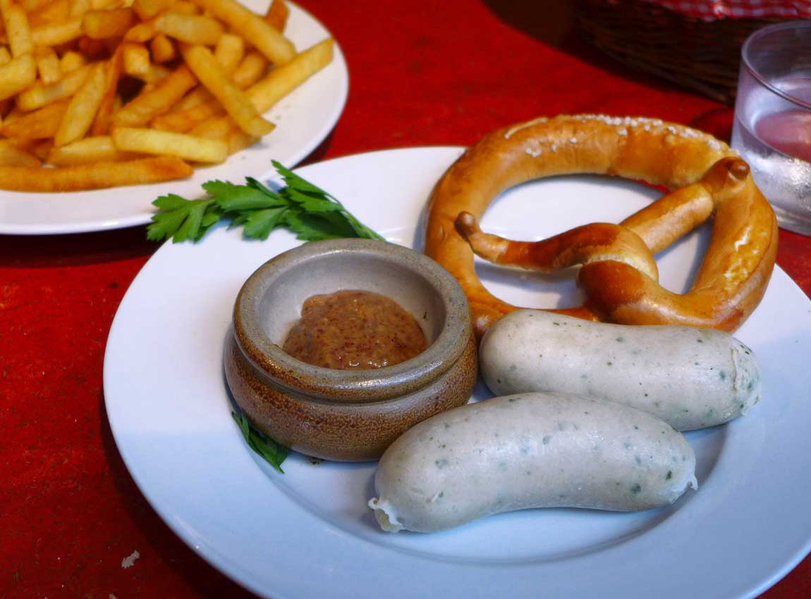 Restaurant Kiez Biergarten, saucisses blanches