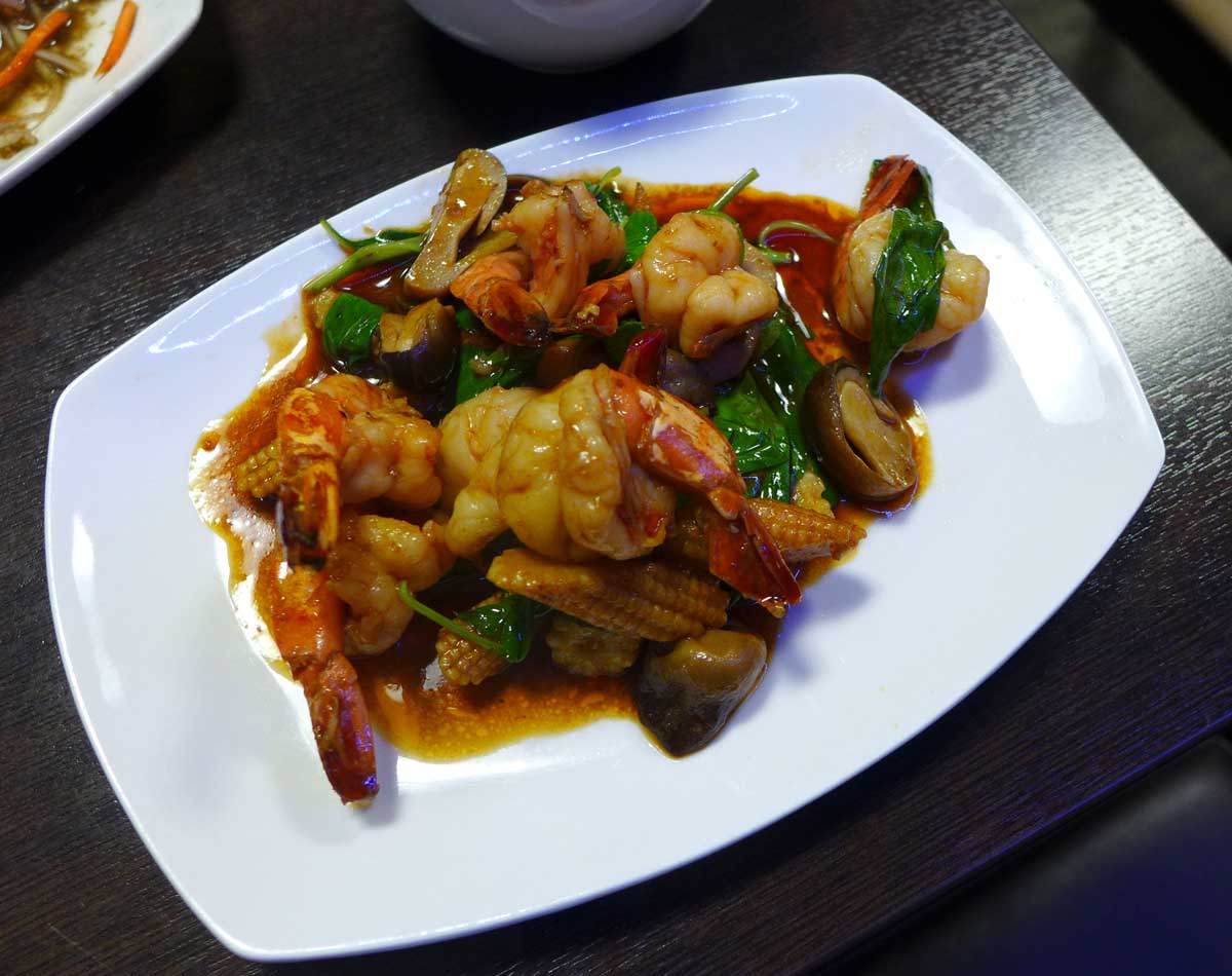 Restaurant Lao Douang Chan, Crevettes sautées au basilic