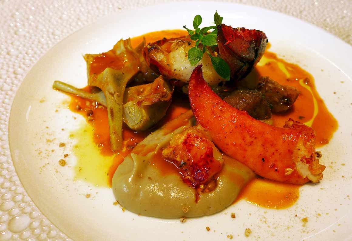 Pastis Henri Bardouin : Homard européen rôti avec purée d’artichaut et châtaignes