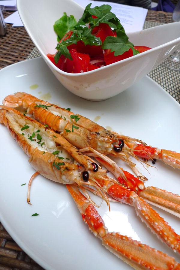 Restaurant Le Patio, Les gros scampi grillés avec tomate et oignons