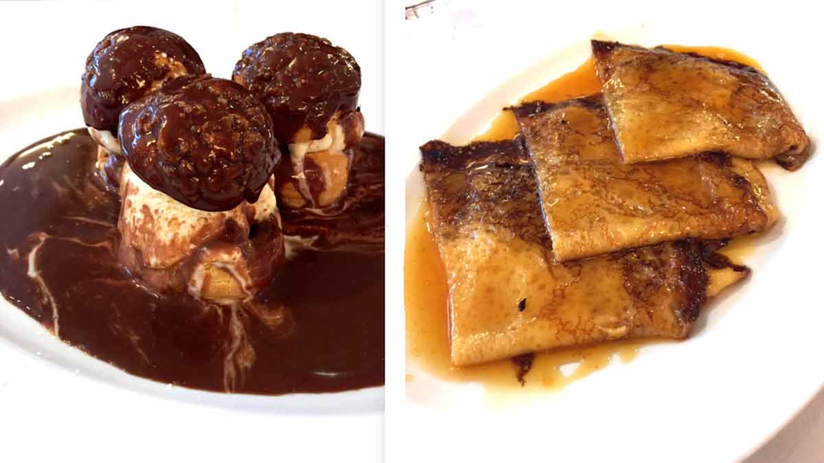 Restaurant La Coupole, Profiteroles et crêpes Suzette