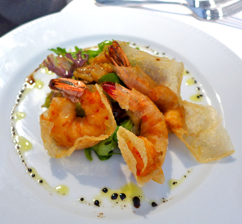 Restaurant Le Tourbillon, Croustillant de gambas et salade de fruits d'hiver