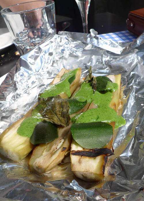 Restaurant Mama Shelter, La papillote d'aubergines et sa crème basilic