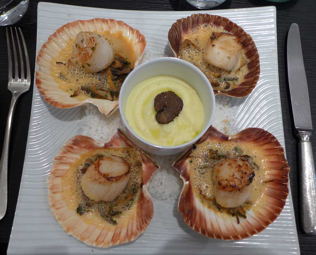 Restaurant Philippe Excoffier, coquilles Saint-Jacques rôties