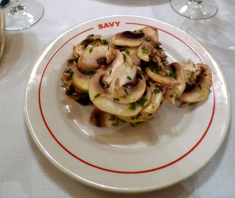 Bistrot Chez Savy, L'émincé de champignons crus 