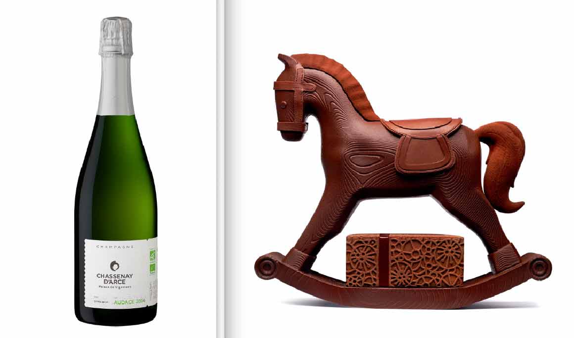 Champagne Chassenay d'Arc, bûche Cheval Blanc 