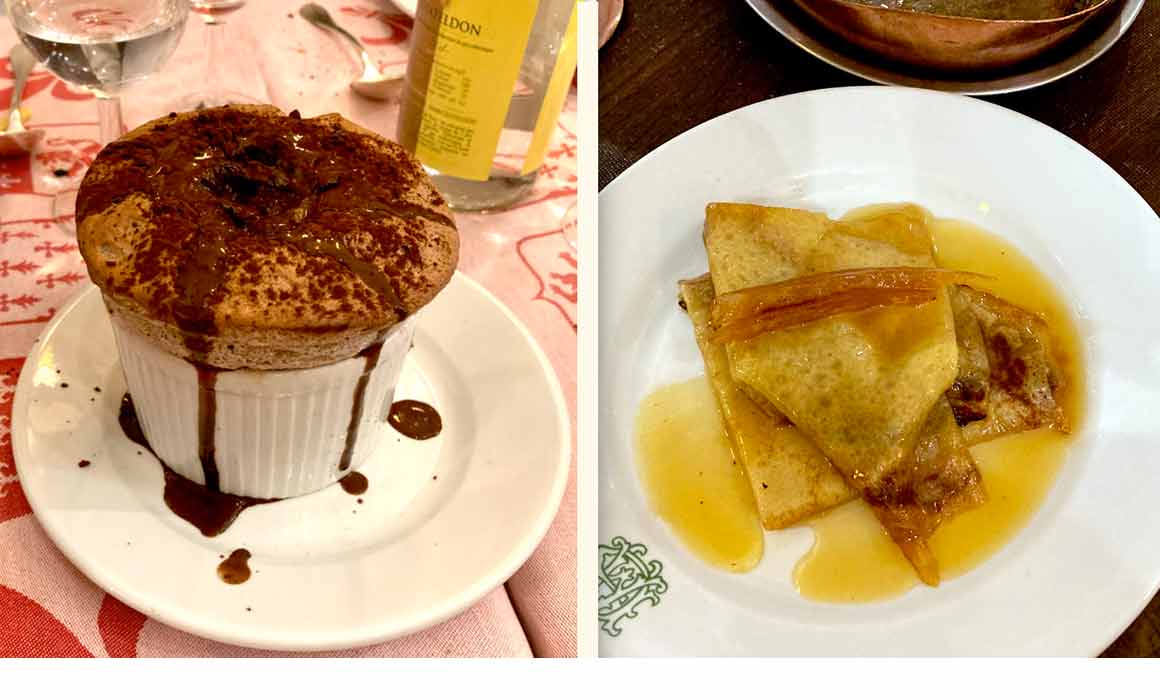 L'Auberge Bressane soufflé chocolat et crêpes Suzette